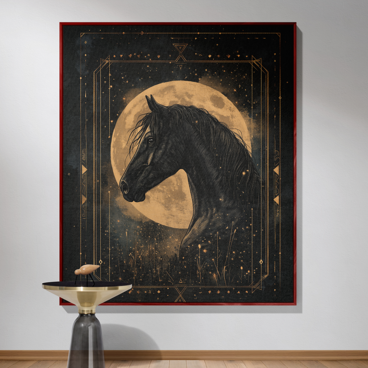 Enchanted Black Horse Woven Blanket - Moonlit Equestrian Tapestry