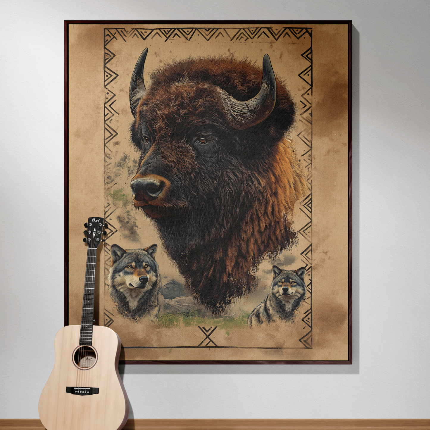 Majestic Bison & Wolves Woven Blanket - Rustic Wildlife Tapestry