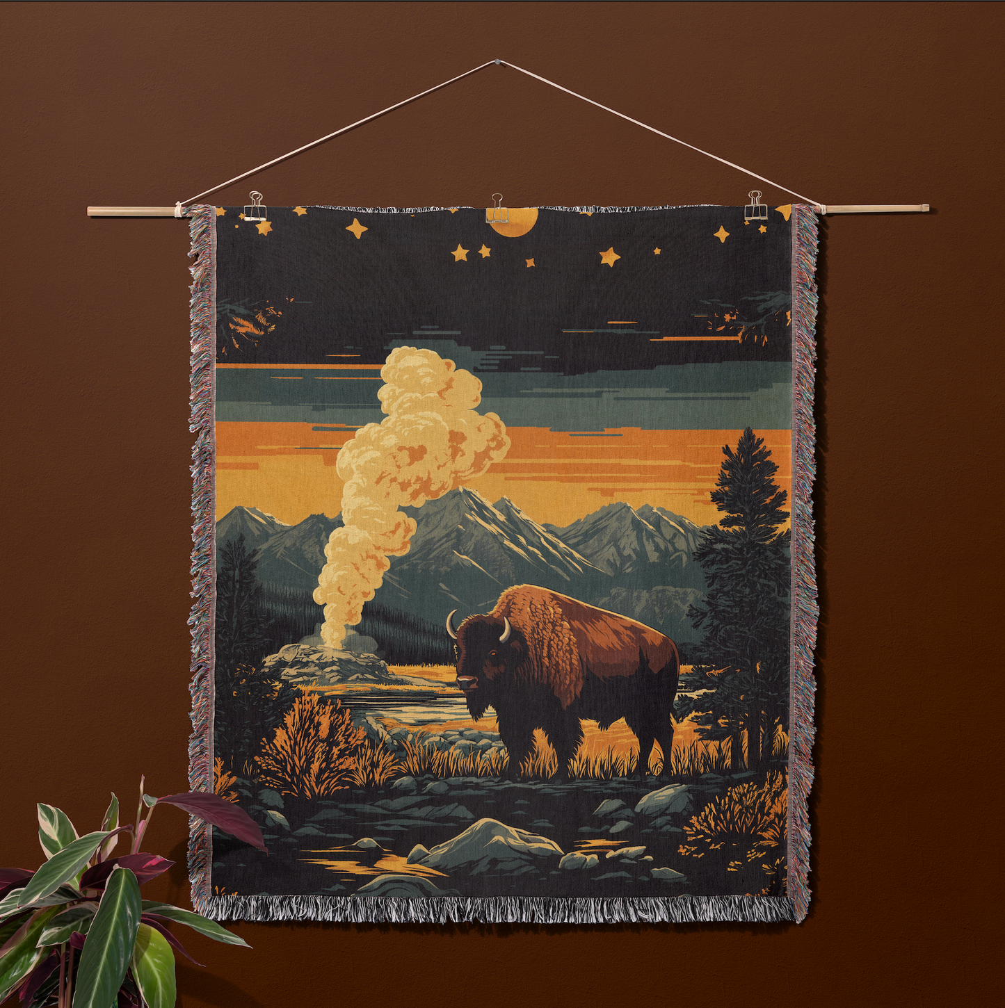 Yellowstone Buffalo Woven Blanket - Rustic Western Wildlife Tapestry