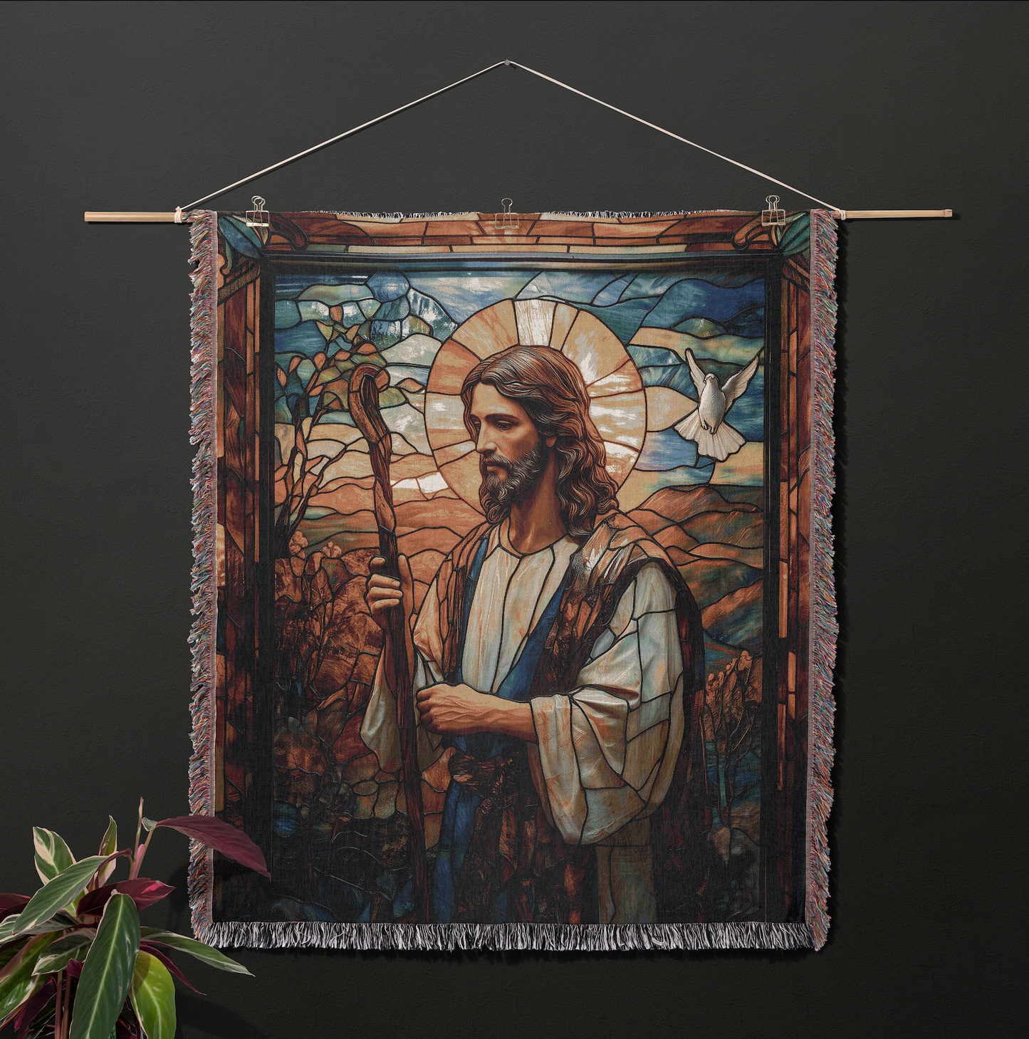 ๐ Stained Glass Jesus Woven Blanket - Inspirational Christian Tapestry