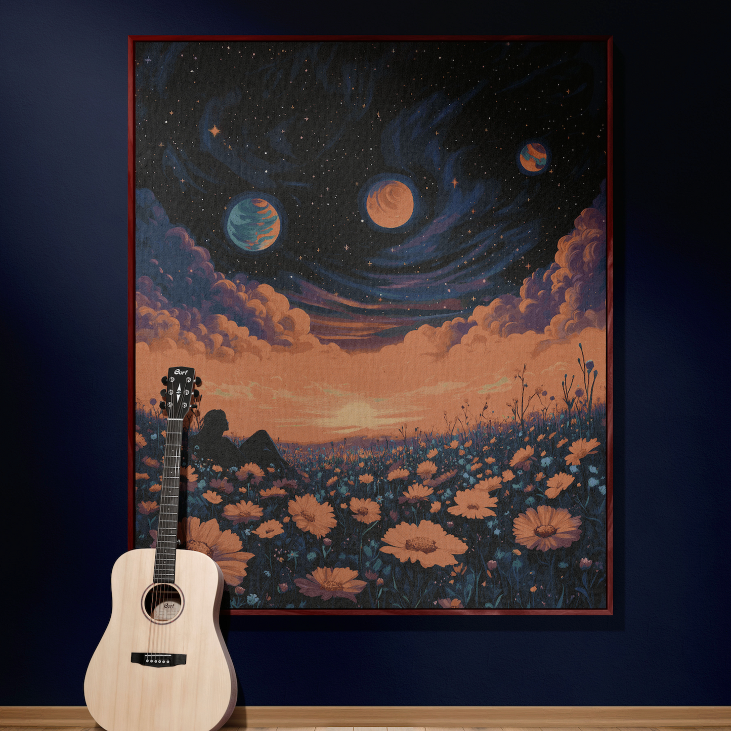 π Cosmic Daydream Woven Blanket - Surreal Galaxy & Floral Tapestry