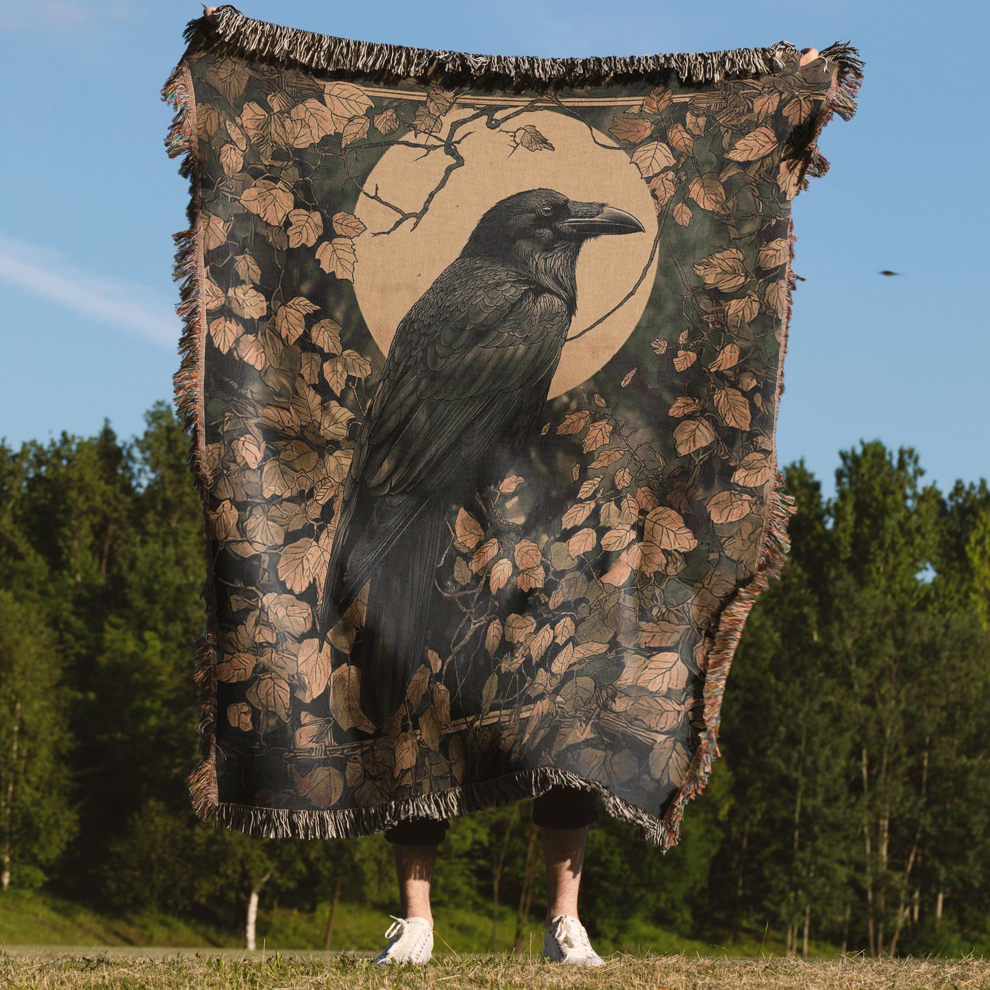Mystic Raven Woven Blanket - Gothic Moonlit Tapestry