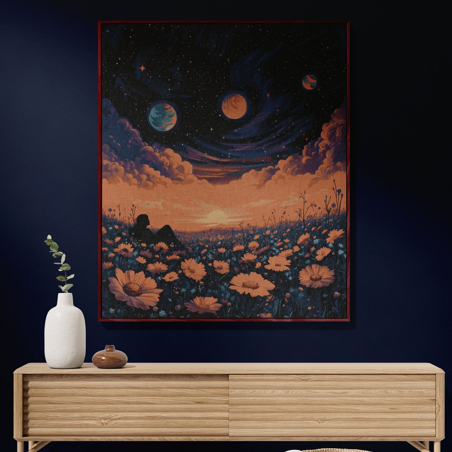π Cosmic Daydream Woven Blanket - Surreal Galaxy & Floral Tapestry