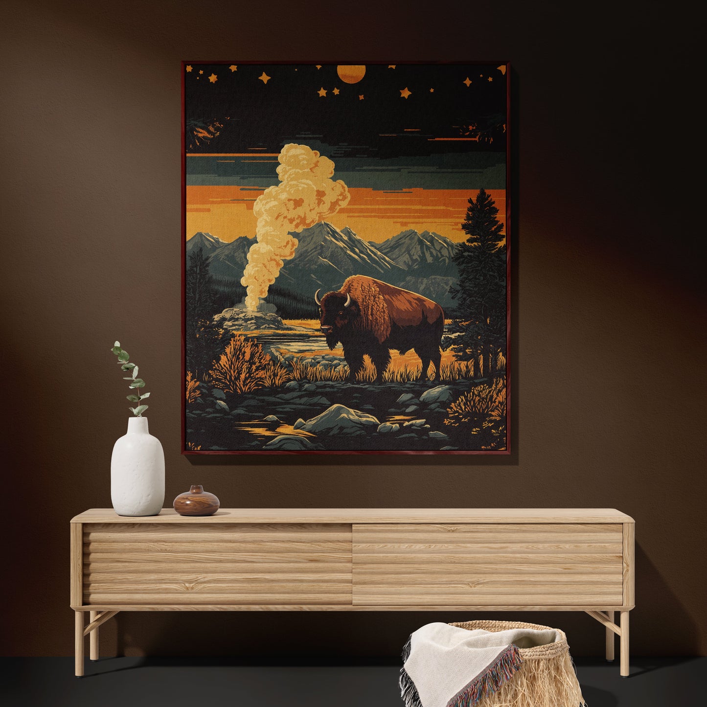Yellowstone Buffalo Woven Blanket - Rustic Western Wildlife Tapestry