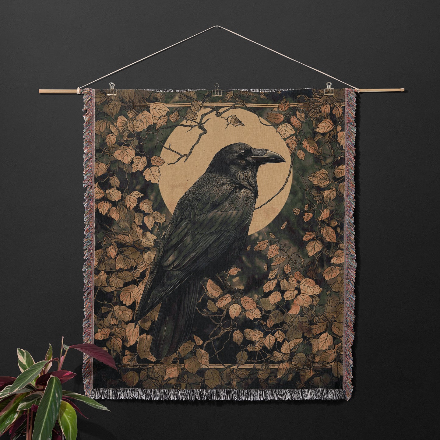Mystic Raven Woven Blanket - Gothic Moonlit Tapestry