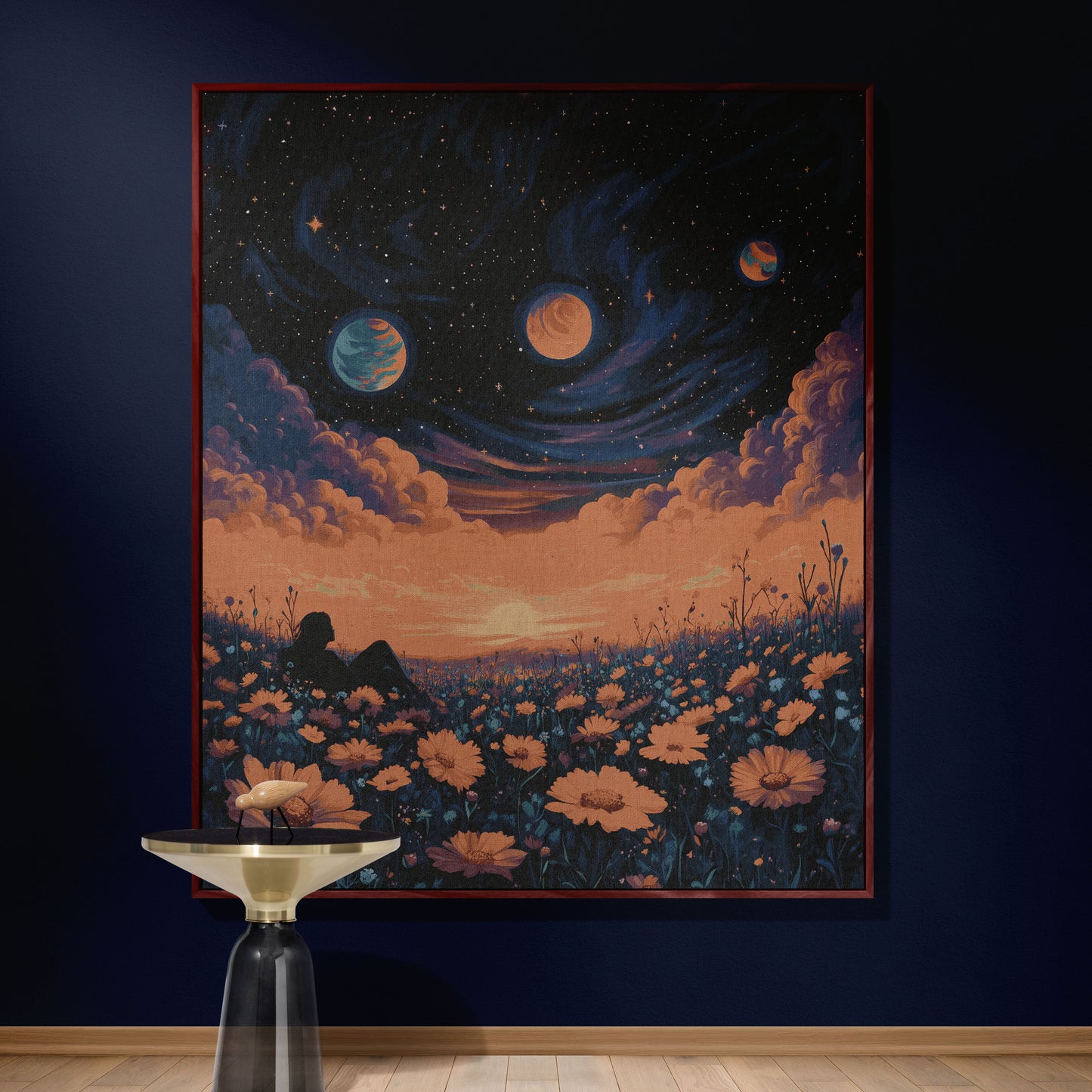 π Cosmic Daydream Woven Blanket - Surreal Galaxy & Floral Tapestry