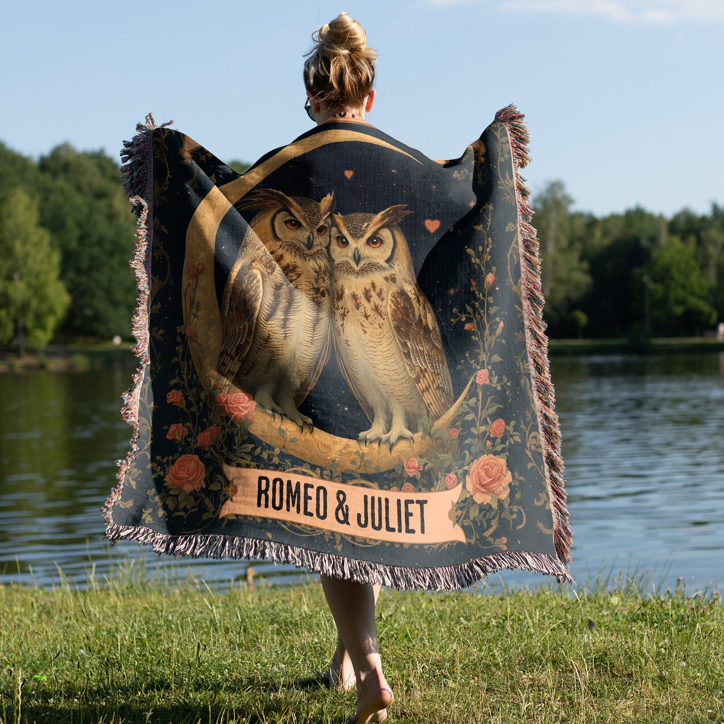 Custom Woven Blanket - Personalized Owl Love Tapestry - Romantic Gift for Couples