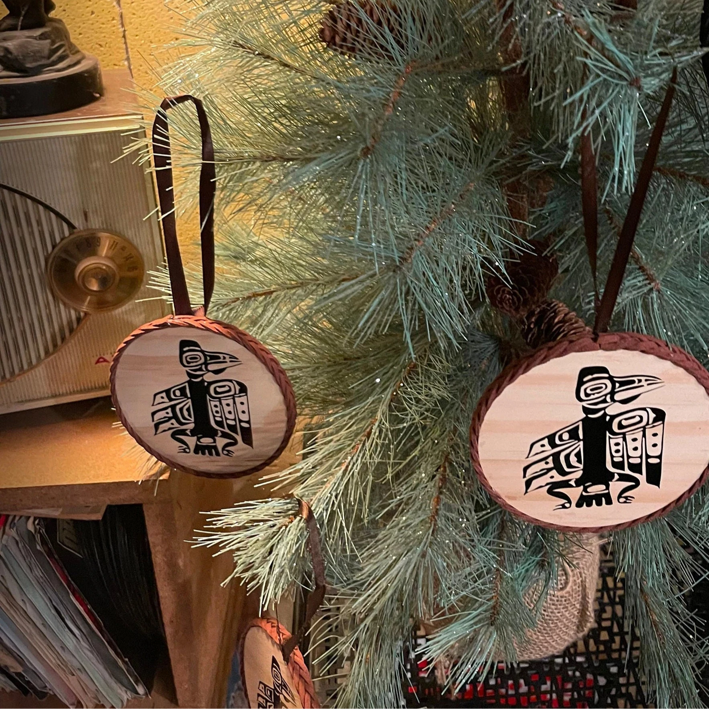 Handmade Tlingit Raven Ornament - Northern Exposure Inspired, Wooden Art Decoration (4.5" Diameter)