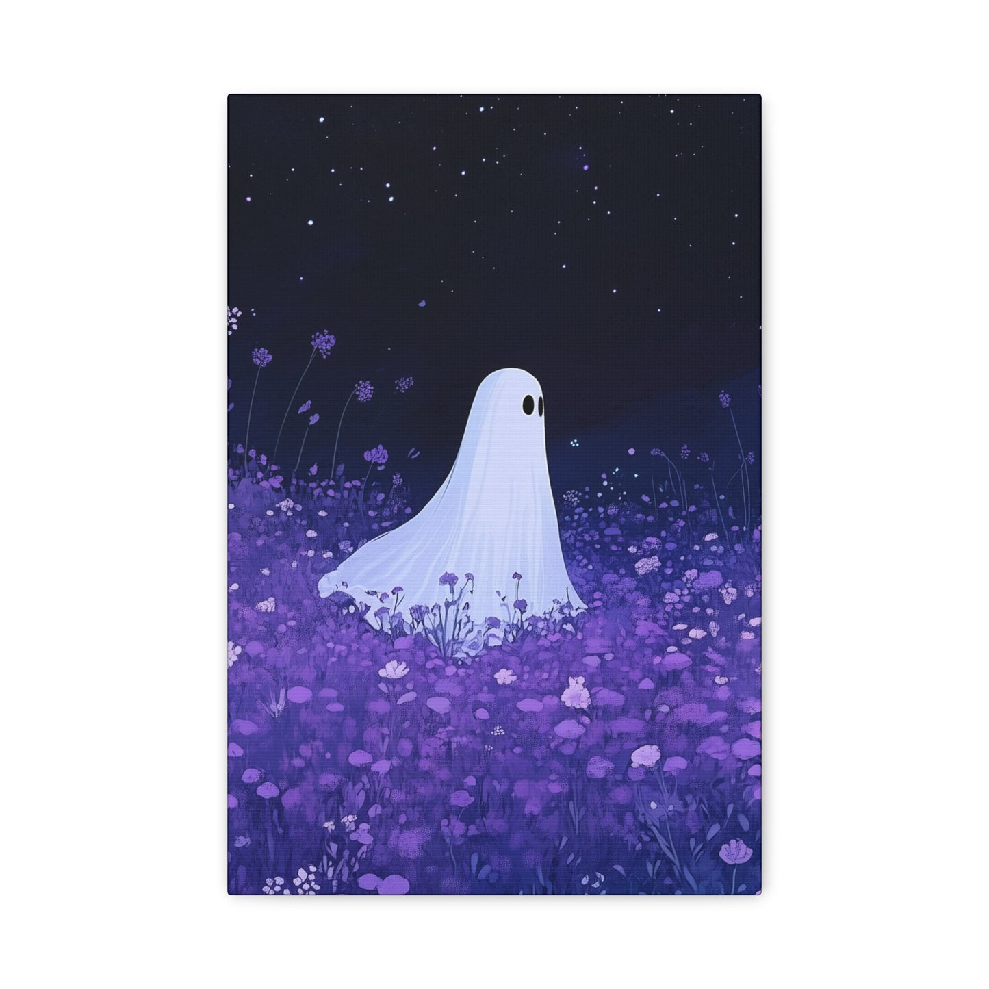 Night Wanderer Canvas Wall Art - Spooky Ghost in Lavender Field | Serene Halloween Decor