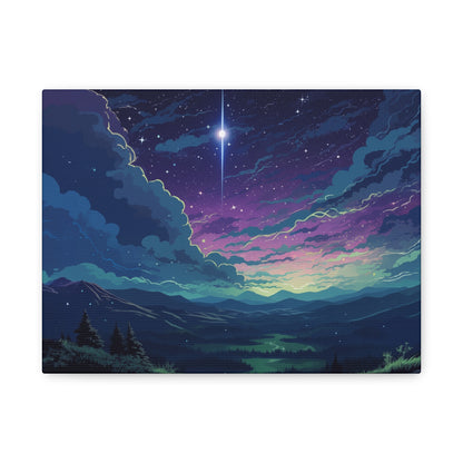 Lo-Fi Starry Night Wall Art - Tranquil Fantasy Landscape Canvas Print for Home Decor