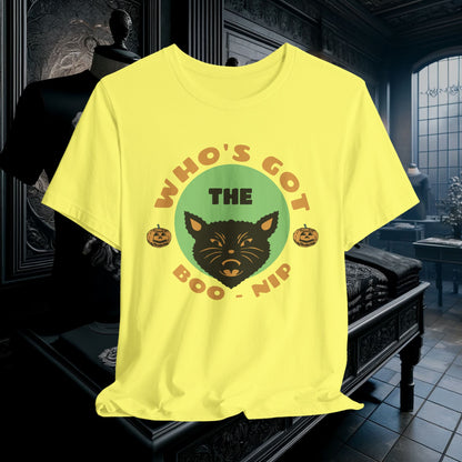 Vintage Who’s Got the Boo-Nip Halloween T-Shirt - Fun Cat & Pumpkin Design | Spooky Season Apparel