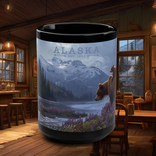 Alaska Wilderness Coffee Mug – 15oz Mama Bear & Cub Scenic Design