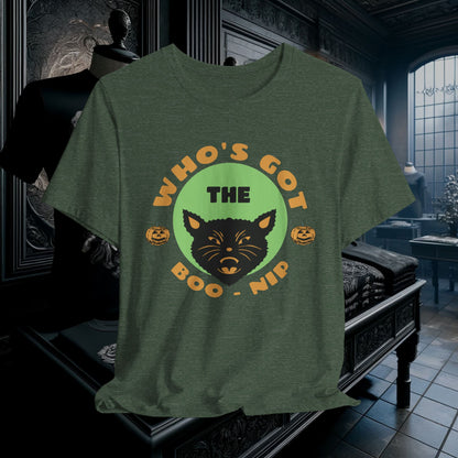 Vintage Who’s Got the Boo-Nip Halloween T-Shirt - Fun Cat & Pumpkin Design | Spooky Season Apparel