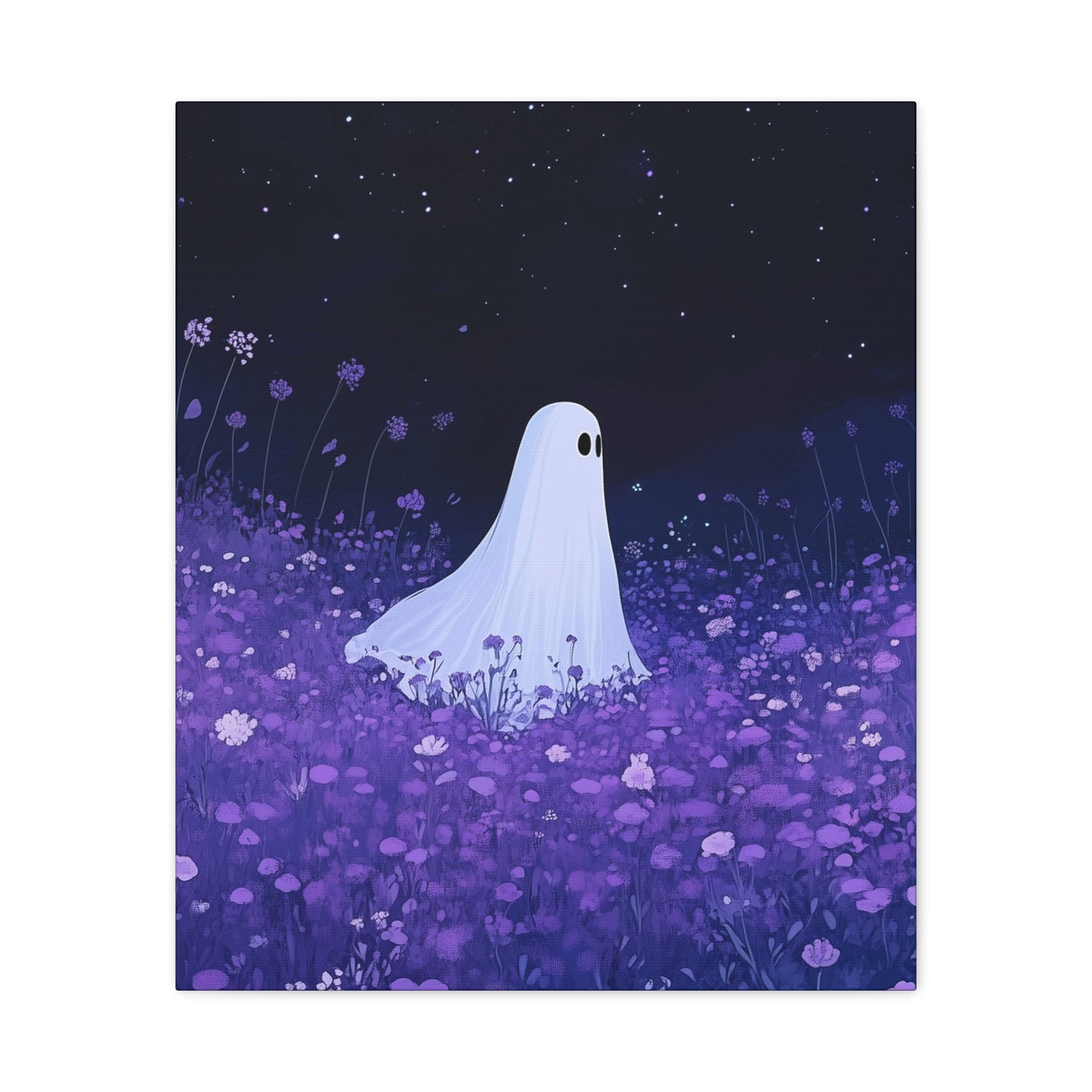 Night Wanderer Canvas Wall Art - Spooky Ghost in Lavender Field | Serene Halloween Decor