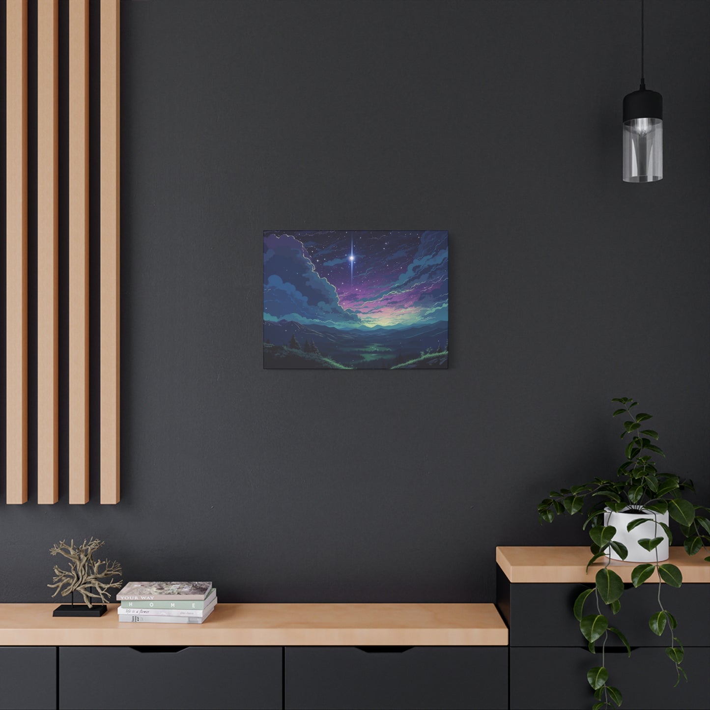 Lo-Fi Starry Night Wall Art - Tranquil Fantasy Landscape Canvas Print for Home Decor