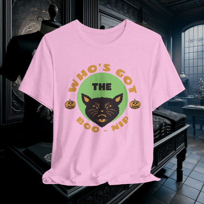 Vintage Who’s Got the Boo-Nip Halloween T-Shirt - Fun Cat & Pumpkin Design | Spooky Season Apparel