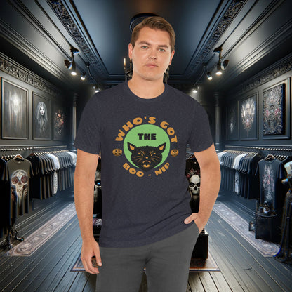 Vintage Who’s Got the Boo-Nip Halloween T-Shirt - Fun Cat & Pumpkin Design | Spooky Season Apparel