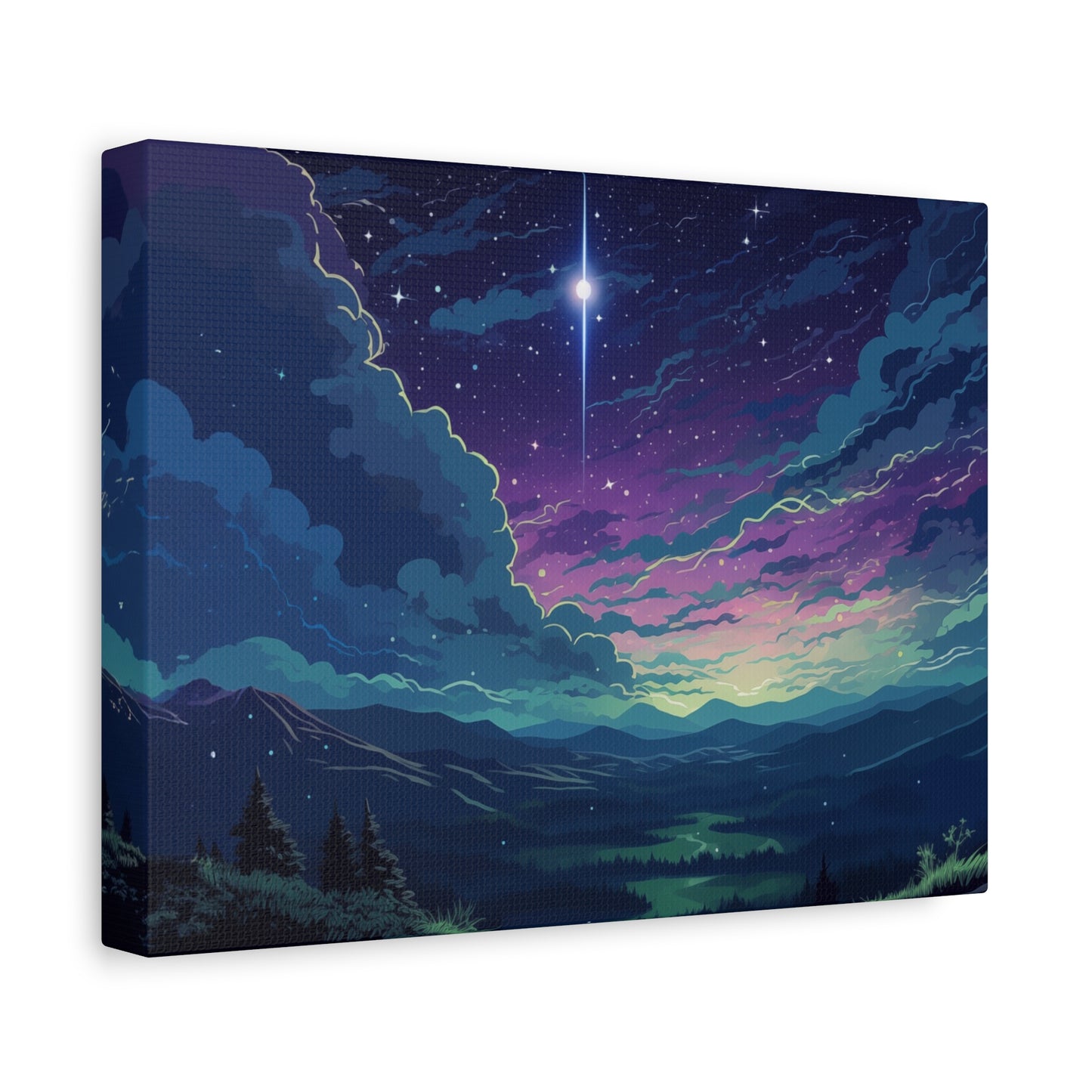 Lo-Fi Starry Night Wall Art - Tranquil Fantasy Landscape Canvas Print for Home Decor