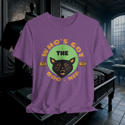 Vintage Who’s Got the Boo-Nip Halloween T-Shirt - Fun Cat & Pumpkin Design | Spooky Season Apparel
