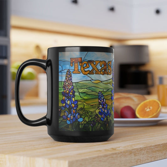 Texas Bluebonnet Mug – 15oz Stained Glass Style Amber Ceramic Mug