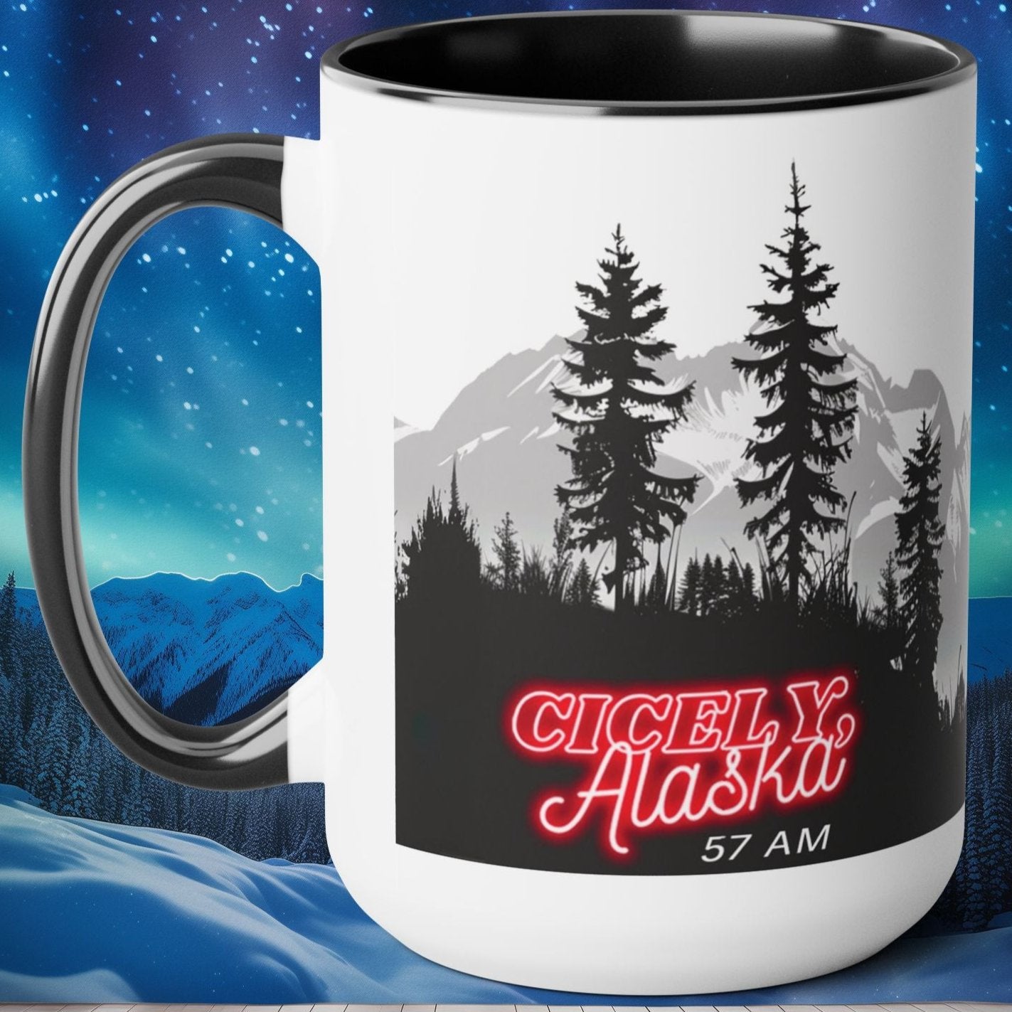 KBHR Noir Coffee Mug - Northern Exposure Cicely, Alaska 57 AM Design