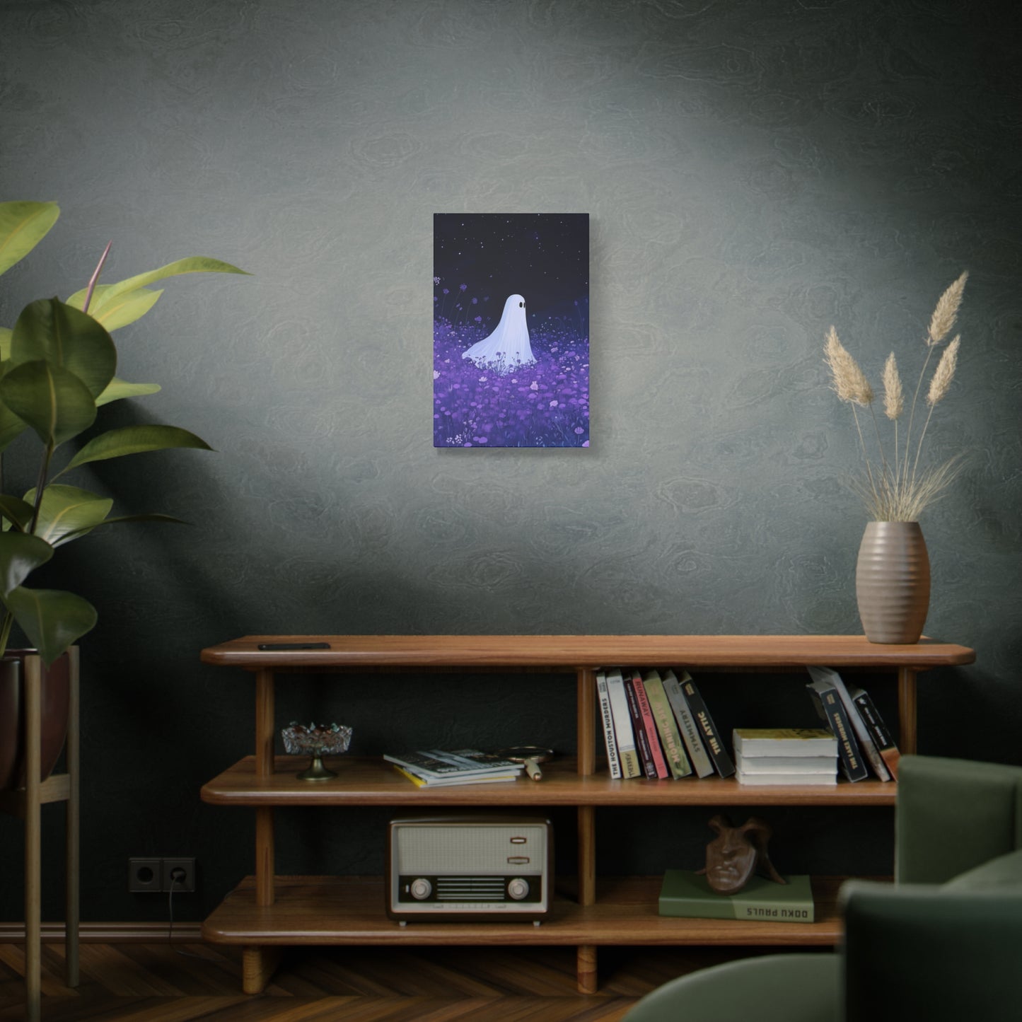 Night Wanderer Canvas Wall Art - Spooky Ghost in Lavender Field | Serene Halloween Decor