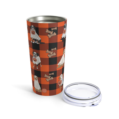 Halloween Dog Tumbler - 20oz Ghost Dog Design | Spooky Season Insulated Drinkware