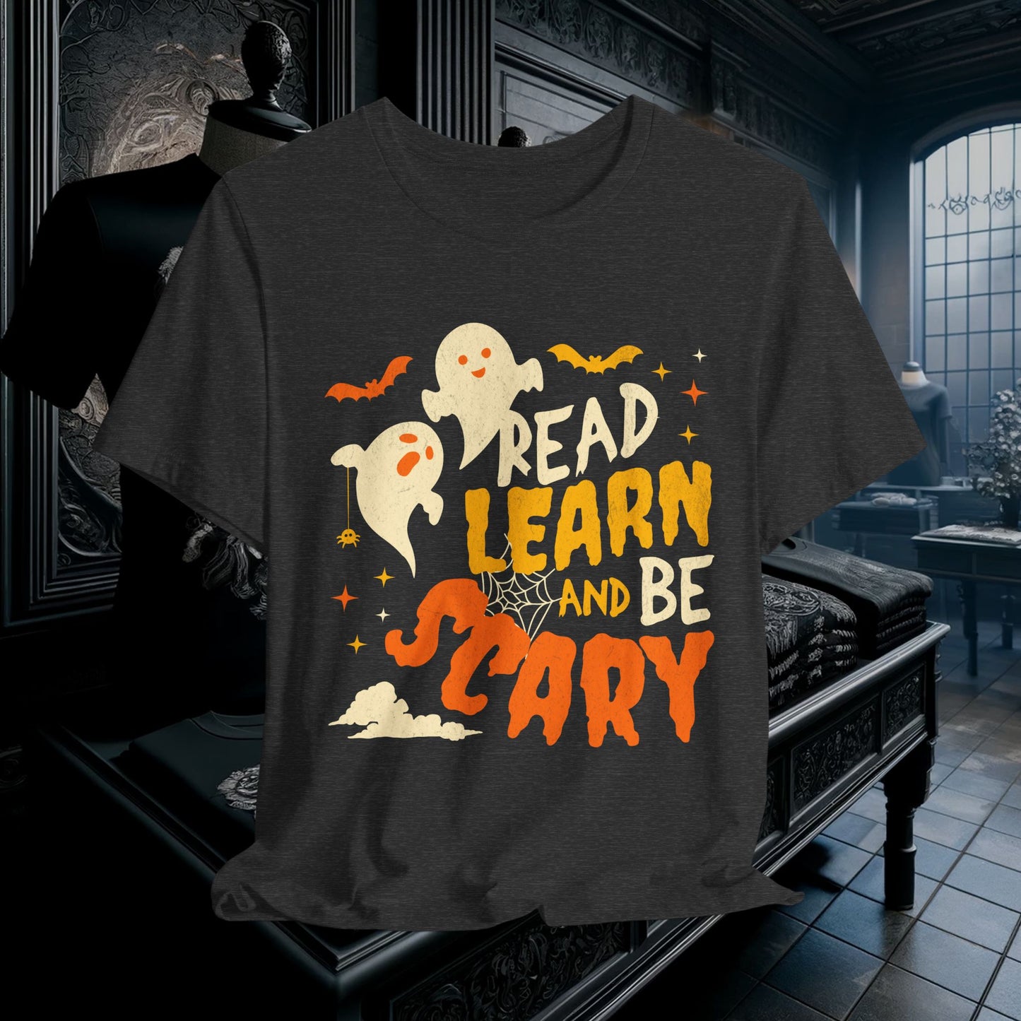 Read, Learn, and Be Scary Halloween T-Shirt - Fun Classroom & Teacher Apparel for Spooky Season