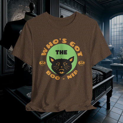 Vintage Who’s Got the Boo-Nip Halloween T-Shirt - Fun Cat & Pumpkin Design | Spooky Season Apparel