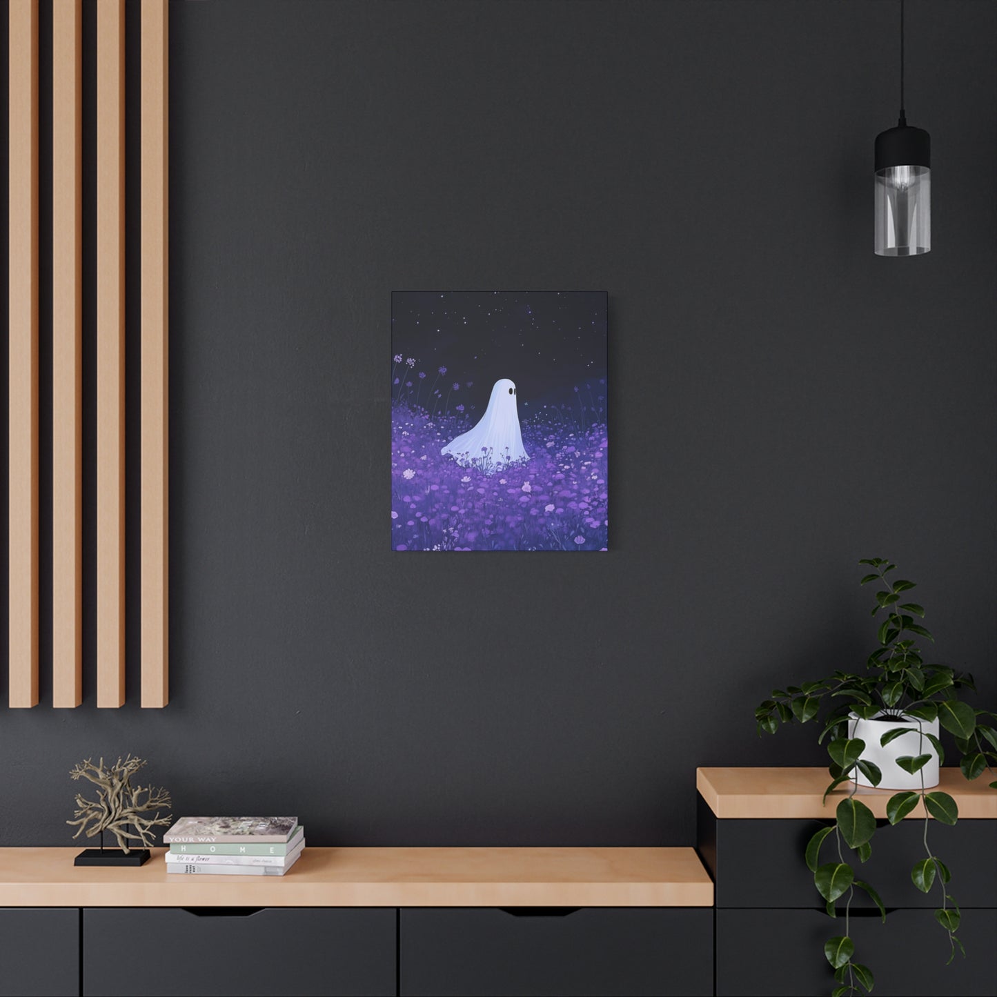 Night Wanderer Canvas Wall Art - Spooky Ghost in Lavender Field | Serene Halloween Decor