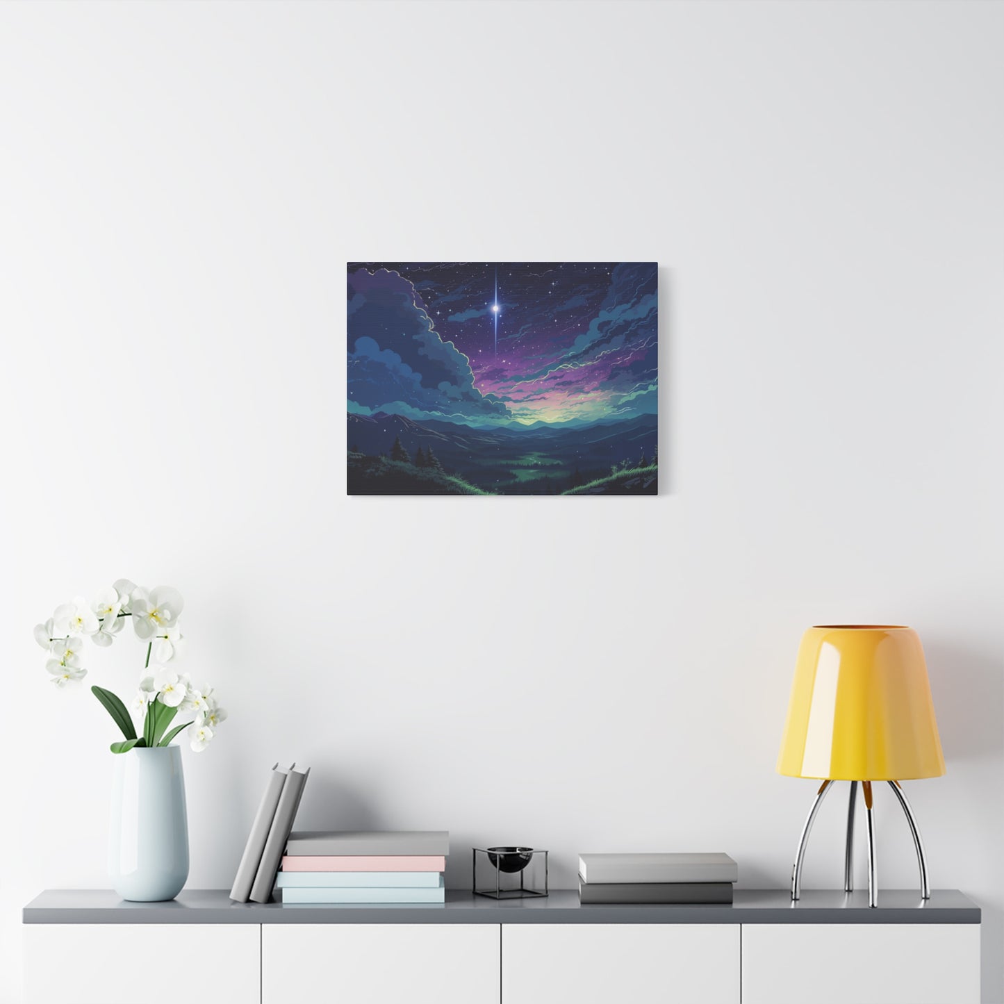 Lo-Fi Starry Night Wall Art - Tranquil Fantasy Landscape Canvas Print for Home Decor