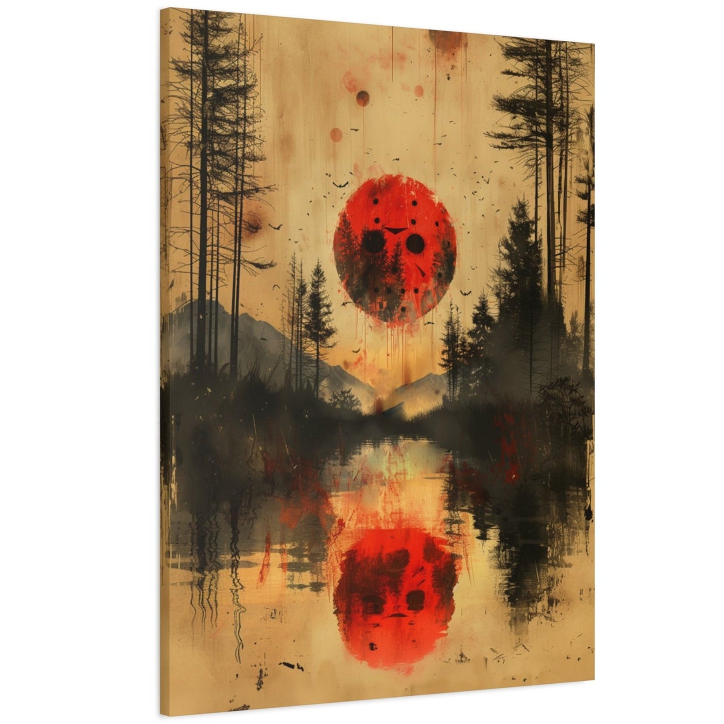 Horror  Art - "Blood Moon of Camp Crystal Lake" - Jason Voorhees Inspired Wall Canvas"