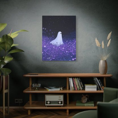 Night Wanderer Canvas Wall Art - Spooky Ghost in Lavender Field | Serene Halloween Decor