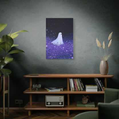 Night Wanderer Canvas Wall Art - Spooky Ghost in Lavender Field | Serene Halloween Decor