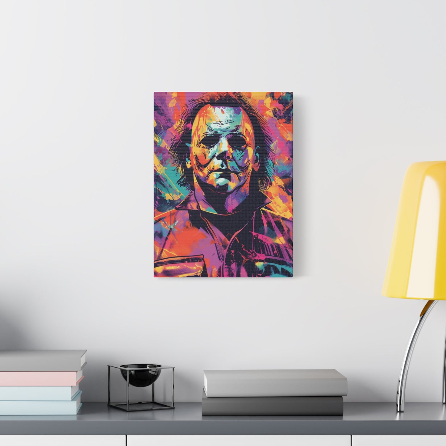 The Neon Boogeyman – Michael Myers Halloween inspired Abstract Canvas Art Wall Decor