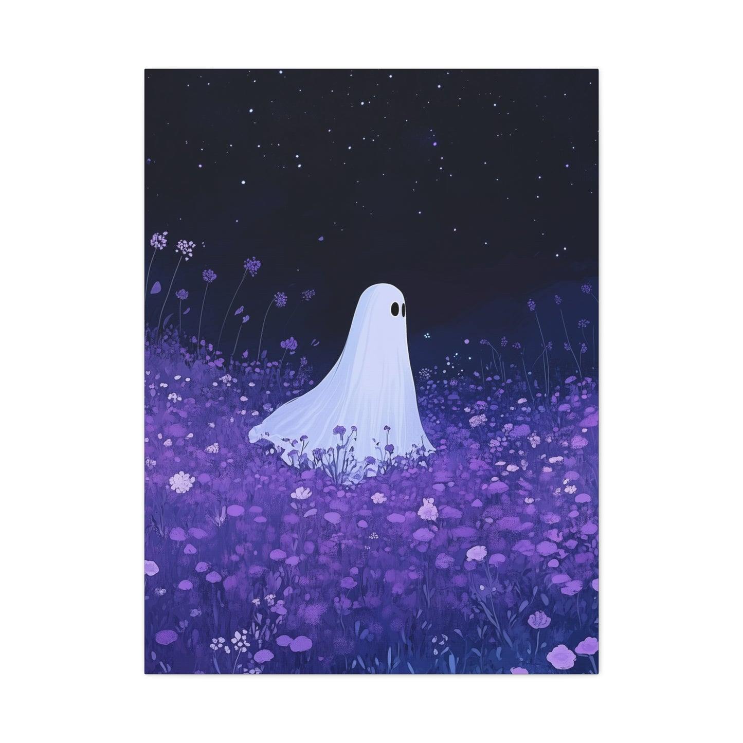 Night Wanderer Canvas Wall Art - Spooky Ghost in Lavender Field | Serene Halloween Decor