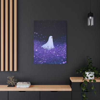 Night Wanderer Canvas Wall Art - Spooky Ghost in Lavender Field | Serene Halloween Decor