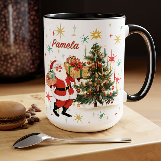 Personalized Christmas Mug – 15oz Custom Name, Red or Black Santa Mug