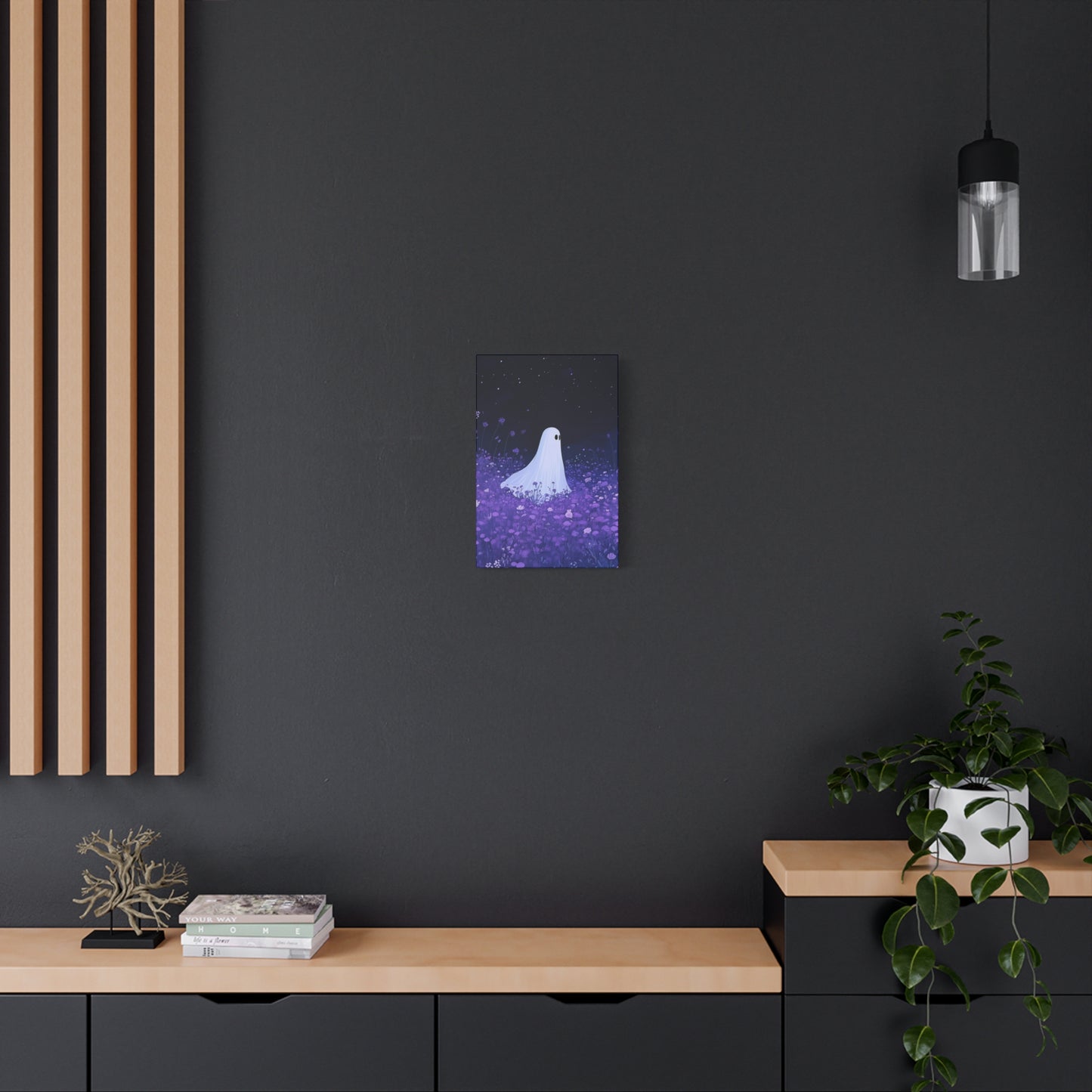 Night Wanderer Canvas Wall Art - Spooky Ghost in Lavender Field | Serene Halloween Decor