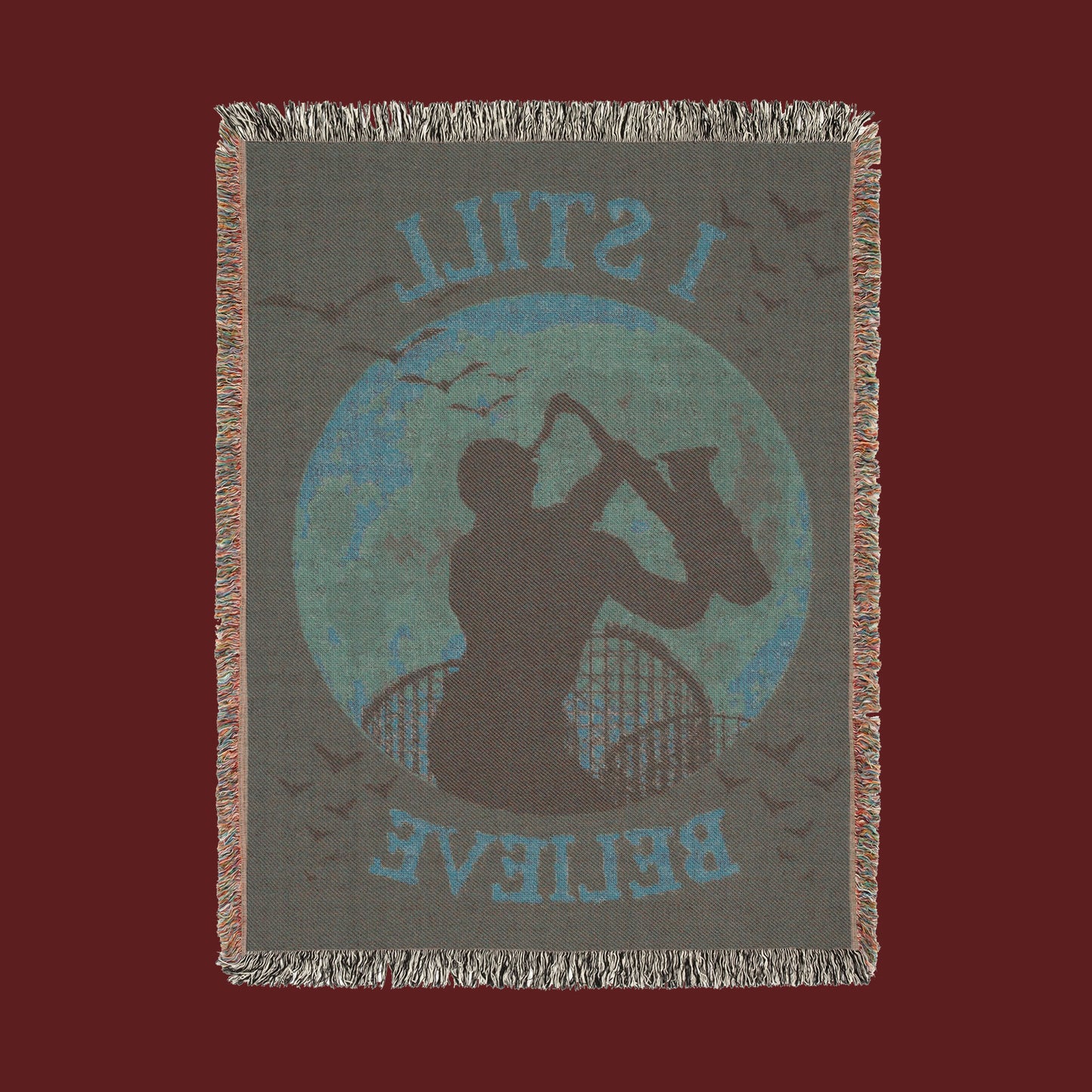 "I Still Believe" Lost Boys Sax Man Woven Blanket Tapestry – 80s Horror Inspired Throw