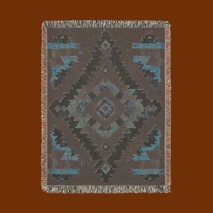 Southwestern Tribal Woven Blanket - Rustic Boho Geometric Tapestry