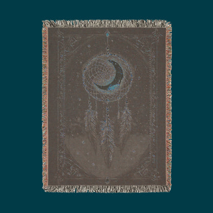 Celestial Dreamcatcher Woven Blanket - Mystical Moon & Stars Tapestry