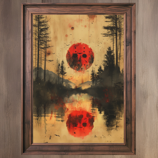 Horror  Art - "Blood Moon of Camp Crystal Lake" - Jason Voorhees Inspired Wall Canvas"