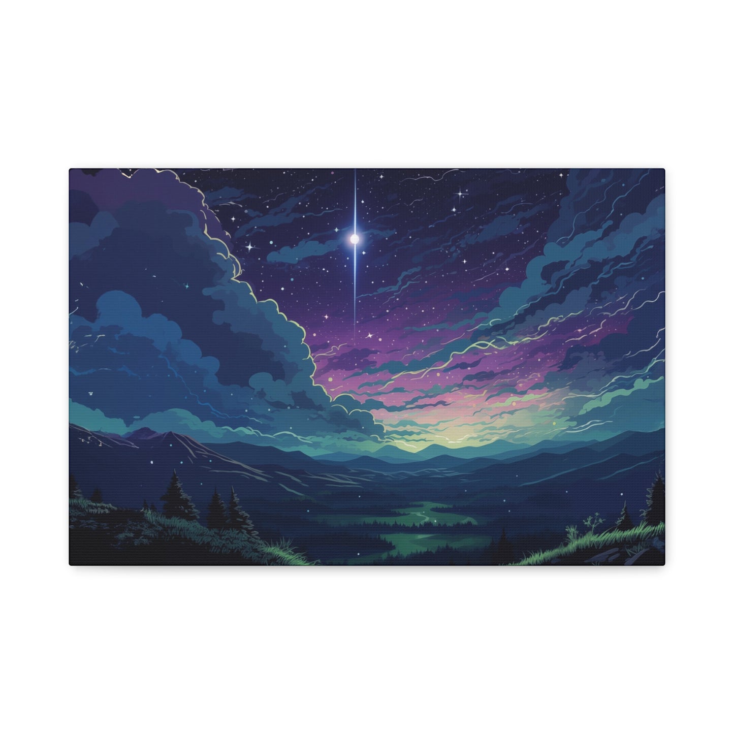 Lo-Fi Starry Night Wall Art - Tranquil Fantasy Landscape Canvas Print for Home Decor