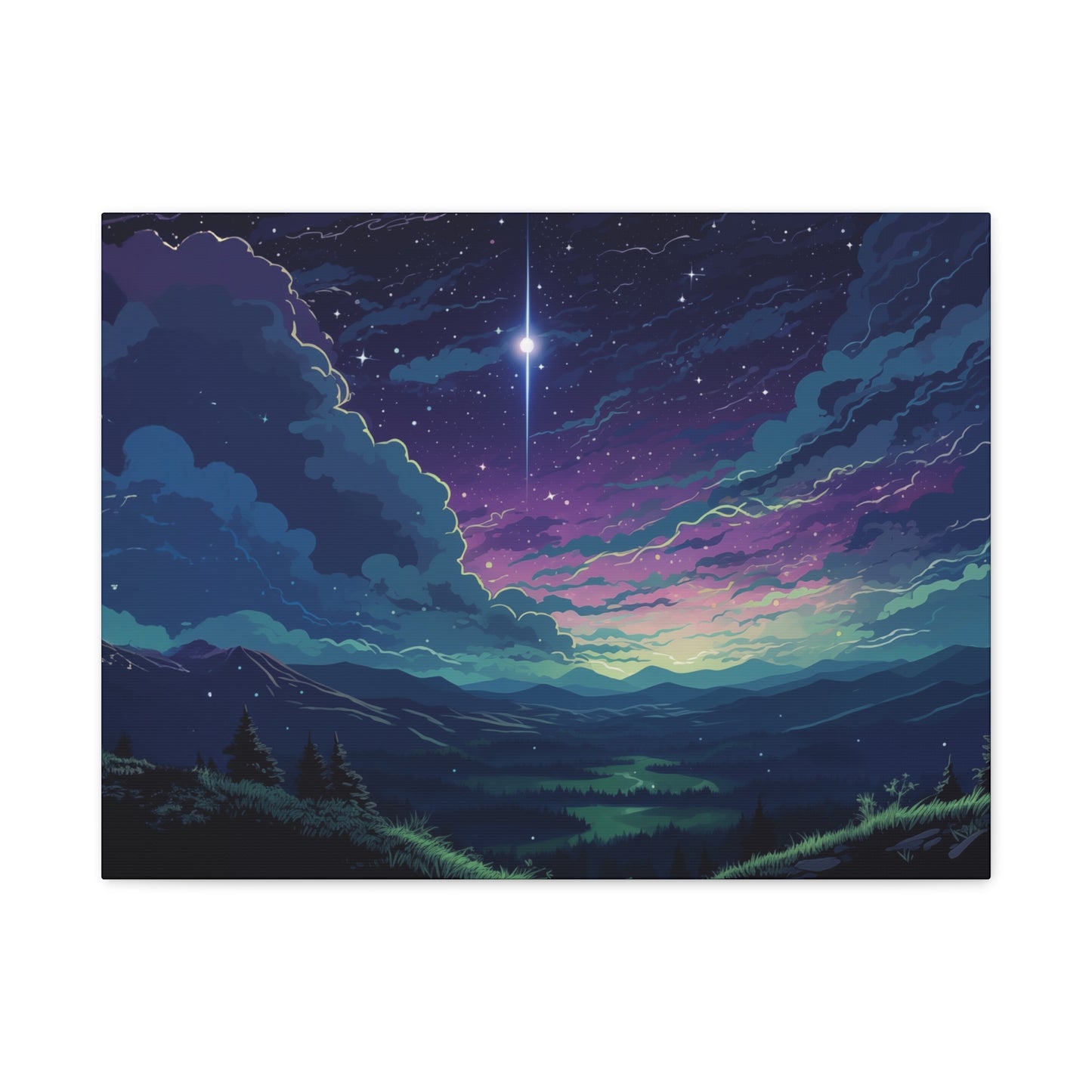 Lo-Fi Starry Night Wall Art - Tranquil Fantasy Landscape Canvas Print for Home Decor