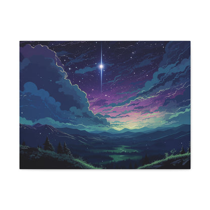 Lo-Fi Starry Night Wall Art - Tranquil Fantasy Landscape Canvas Print for Home Decor