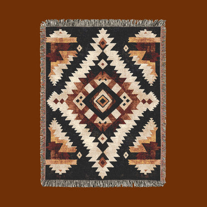 Southwestern Tribal Woven Blanket - Rustic Boho Geometric Tapestry
