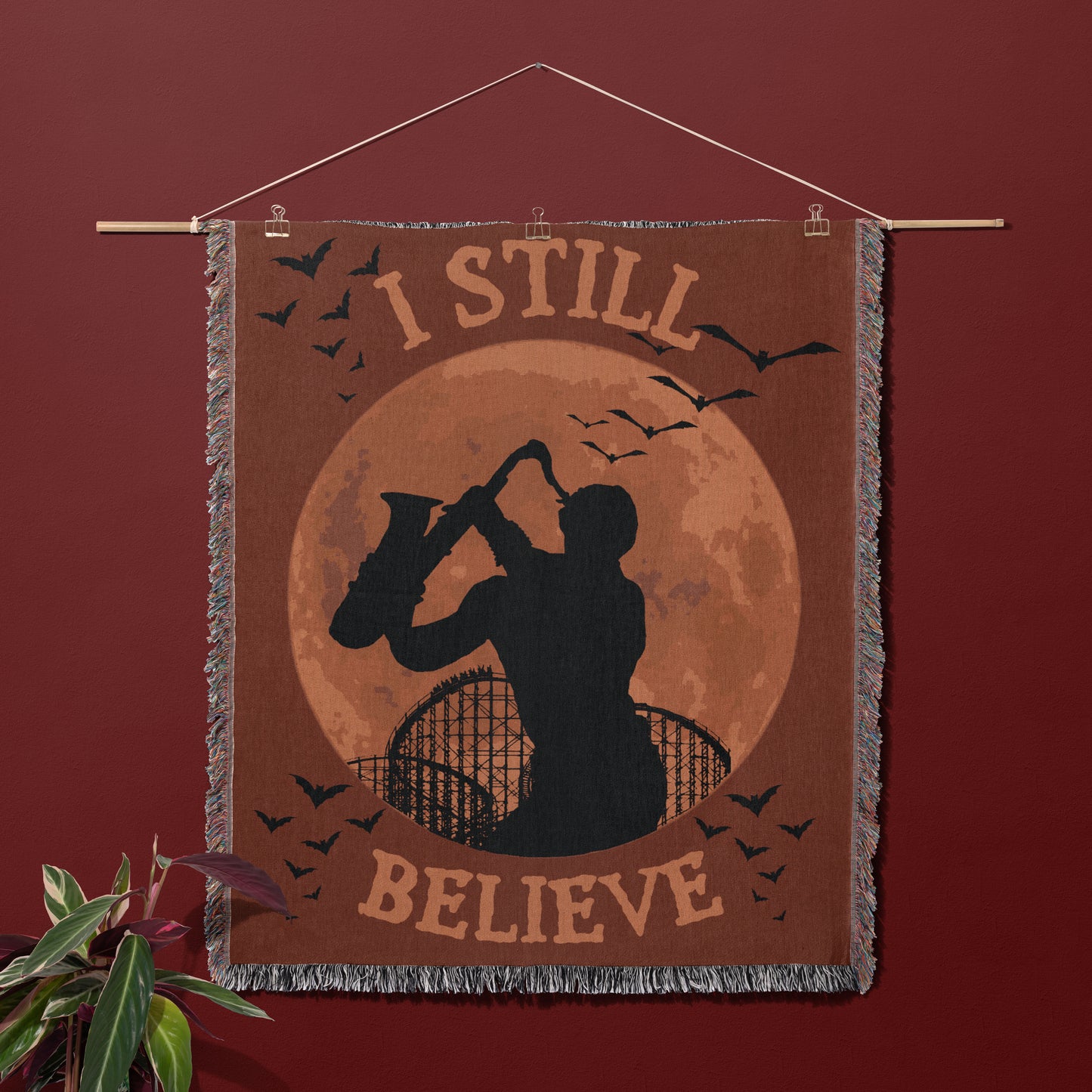 "I Still Believe" Lost Boys Sax Man Woven Blanket Tapestry – 80s Horror Inspired Throw