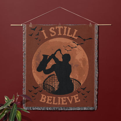 "I Still Believe" Lost Boys Sax Man Woven Blanket Tapestry – 80s Horror Inspired Throw