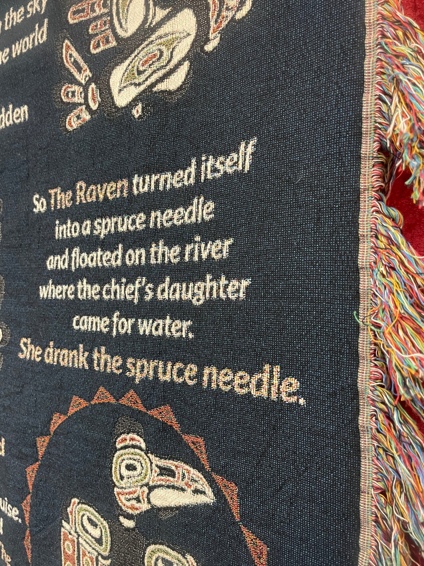 Northern Exposure Inspired Tlingit Raven Story Woven Blanket & Tapestry – Unique Indigenous Art for Home Décor